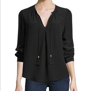 Joie Calla Tassel-Tie Silk Top, Caviar